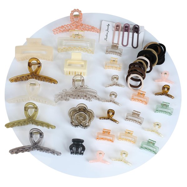 80PCS Hair Accessories For Thick Medium Thin Curly Hair,Elastic Hair Ties,Hair Clips Claw,Mini Square Claw Clips，No Damage For Your Hair