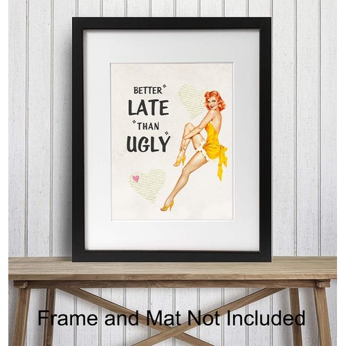 Funny Vintage 1950s Pinup Girl Bathroom Home Decor Print - 8x10 Retro Wall Art Decoration for Bath, Bedroom - Cute Unique Gift for Women, Woman, Her or Girls - Unframed