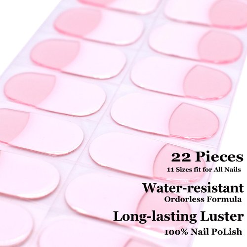 LIFOOST Gel Nail Art Wraps French Tip White Jelly Pink Adhesive Nail Stickers 22 Polish Strips Art Manicure Kits for DIY at Home
