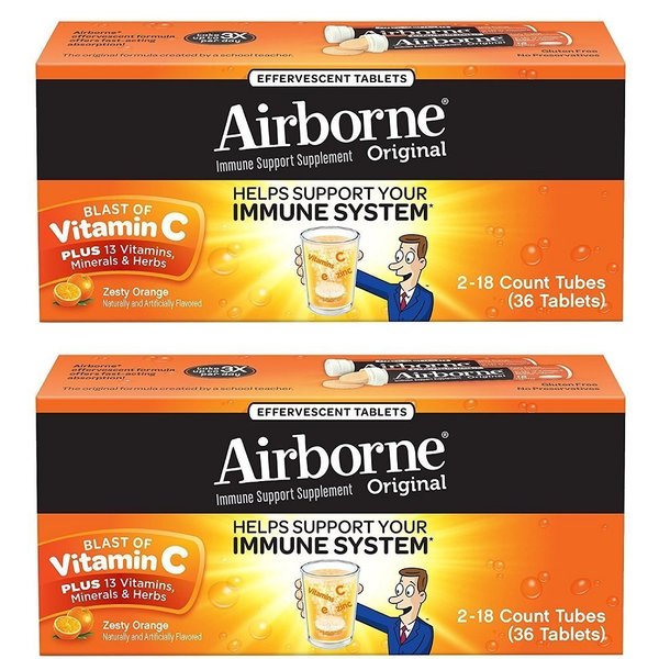 Airborne Zesty Orange Effervescent Tablets Vitamin C 1000mg x 36 Counts (2 Pack)