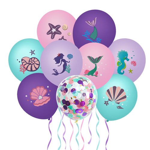 38pcs Mermaid Balloons Purple Glitter Balloons Confetti Balloons Mermaid Starfish Oyster Shell Design Mermaid Party Decorations Mermaid Baby Shower Birthday Party Supplies