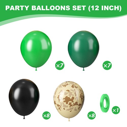 Green and Brown Balloons, Camouflage Balloon 12inch Camo Balloons Green Black Brown Cream Dark Balloons for Men Boys Army Party Decorations Birthday Party Hunting Camping Jungle Themed Supplies