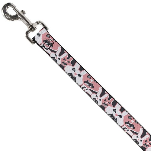 Dog Leash Angry Bunnies Gray Pinks 4 Feet Long 0.5 Inch Wide