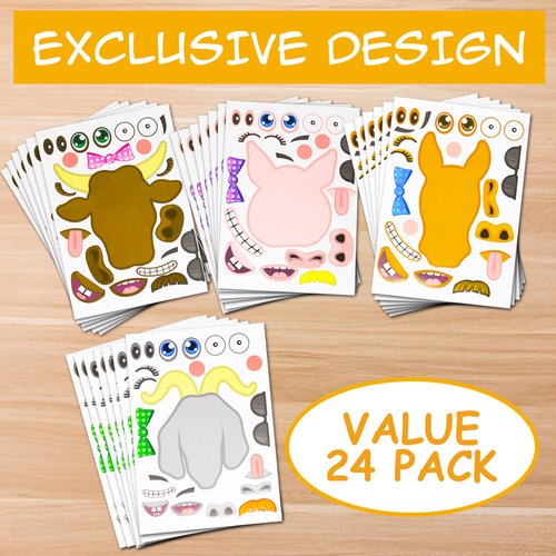 24 Make A Barnyard Farm Animal Stickers - Great Zoo Themed Birthday Party Favors - Fun Craft Project for Children 3+ - Let Your Kids Get Creative & Design Their Favorite Animal Sticker!