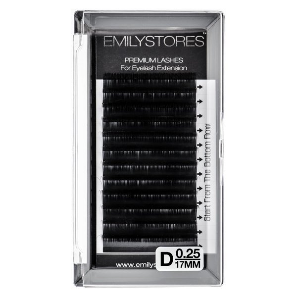 EMILYSTORES Eyelash Extensions 0.25mm Thickness D Curl Length 17mm Silk Mink Fake Eye Lashes In One Tray