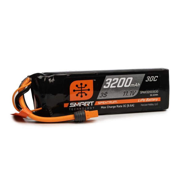Spektrum Smart RC LiPo Battery Pack: 3200mAh 3S 11.1V 30C with IC3 Connector (EC3 Compatible), SPMX32003S30 , Black