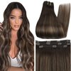 Full Shine Ombre Clip in Hair Extensions Dark Brown Fading to Brown And Ash Brown 2/8/2 Brazilian Human Hair Extensions Lace Double Weft Balayage Brown Remy Hair 3Pcs 50Grams 18 Inch