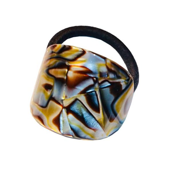 French Amie Curve Oval Onyx Celluloid Handmade Ponytail Elastic Hair Tie for Women and Girls