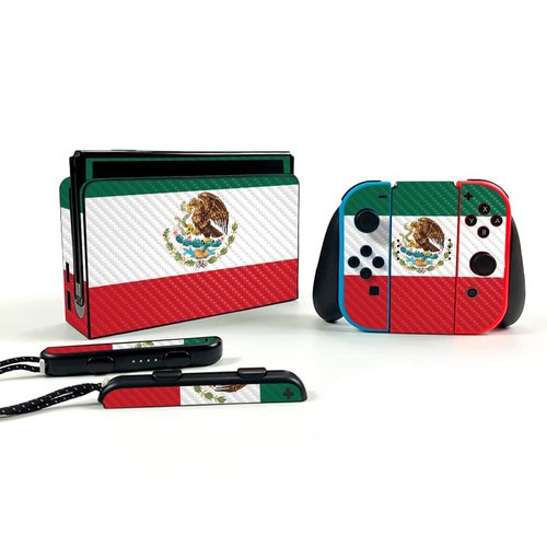 MightySkins Carbon Fiber Skin Compatible with Nintendo Switch OLED - Mexican Flag | Protective, Durable Textured Carbon Fiber Finish | Easy to Apply and Change Styles | Made in The USA