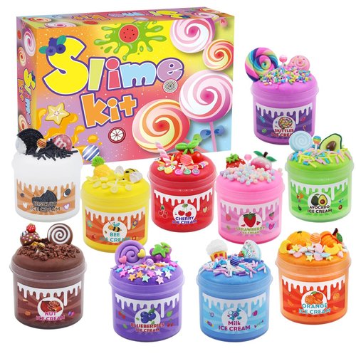 10 Packed Butter Slime Kit Fidget Toy,Slimes Toys with Cute Food Charms Soft and Non-Sticky,DIY Educational Toys Party Favors Birthday Gift for Kids Boys Girls