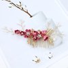 Cinaci 18 Pieces Bridal Wedding Party Prom Pearl Rhinestone Rose Red Flower Hair Side Combs Slides+U-shaped Flower Hair Pins+Twist Spiral Hairpins Floral Headpieces for Brides Bridesmaids Women Girls