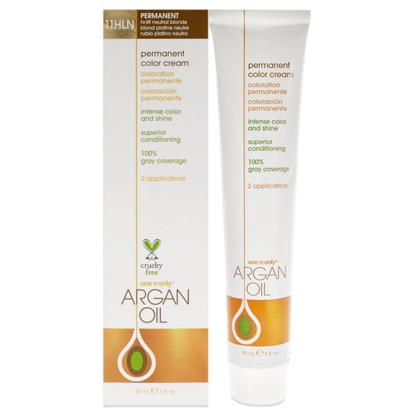 One N' Only Permanent Hair Color - Permanent Hair Dye Made with Argan Oil - Delivers Rich, Accurate Tones with Gray Coverage - Improves Moisture & Elasticity - 11HLN Hi-Lift Neutral Blonde (3 oz)