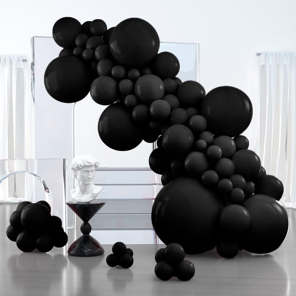 PartyWoo Black Balloons, 127 pcs Matte Black Balloons Different Sizes Pack of 36 Inch 18 Inch 12 Inch 10 Inch 5 Inch Black Balloons for Balloon Garland or Balloon Arch as Party Decorations, Black-Y18