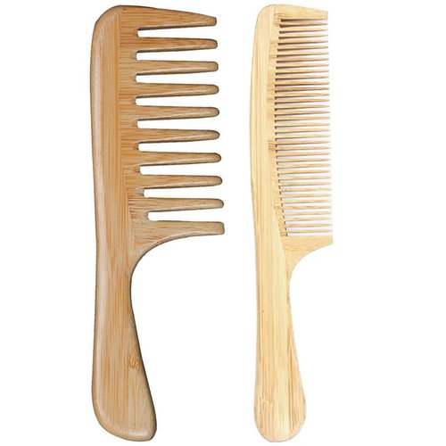 2 Pcs Bamboo Comb Set Wooden Wide Tooth and Fine Tooth Comb for Women Men, Anti-static Detangling Hair Comb for Curly Fine Straight Wet Dry Hai