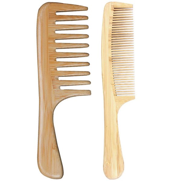 2 Pcs Bamboo Comb Set Wooden Wide Tooth and Fine Tooth Comb for Women Men, Anti-static Detangling Hair Comb for Curly Fine Straight Wet Dry Hai