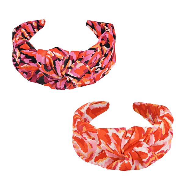 Yonchic 2-Piece Knotted Headbands for Women, Top Knot Non-Slip Headband Fashion Thick Wide Head Bands for Women's Hair, Hair Accessories (Red & Orange)