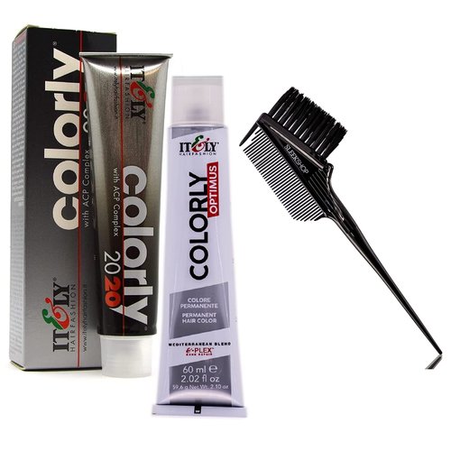 It&ly Colorly Optimus (formerly Colorly 2020) Italy Permanent Hair Color Dye Haircolor (w/Sleek 3-in-1 Brush Comb) Itely Italian Beauty, 100% Grey Coverage (1N Black)
