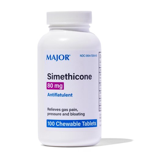 Major Simethicone Gas Relief 80 mg - Anti Flatulence, Bloating and Gas Pressure Aid - 100 Chewable Tablets