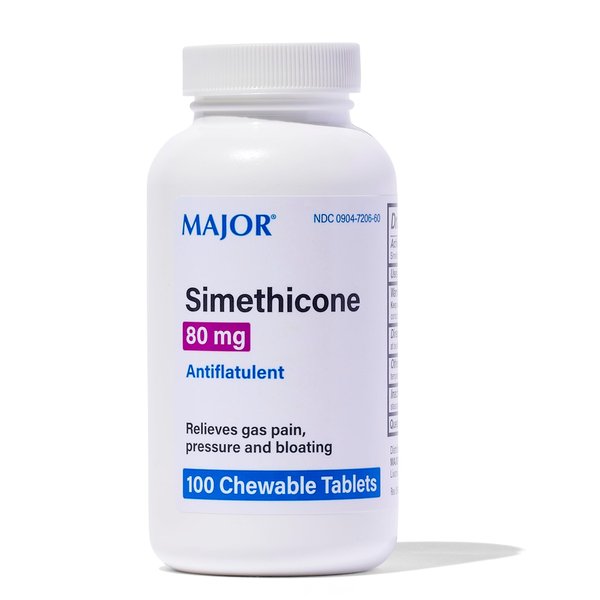 Major Simethicone Gas Relief 80 mg - Anti Flatulence, Bloating and Gas Pressure Aid - 100 Chewable Tablets