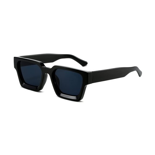 EYLRIM Thick Square Frame Sunglasses for Women Men Fashion Chunky Rectangle Sun Glasses Black Shades(01 Black/Grey)