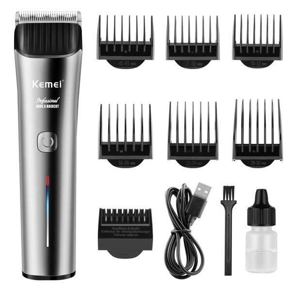 KEMEI Silver Hair Clippers for Men，Cordless Clipper Professional Barber Clippers，USB Rechargeable Wireless Haircut Clippers km-2481