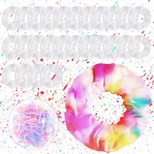 24 pcs Hair Elastic Scrunchies for Tie Dye - Hair Scrunchies for Women,White Cotton Scrunchies for Tie Dye,Tie Dye Blanks packed with 120pcs Hair Elastic,rubber bands
