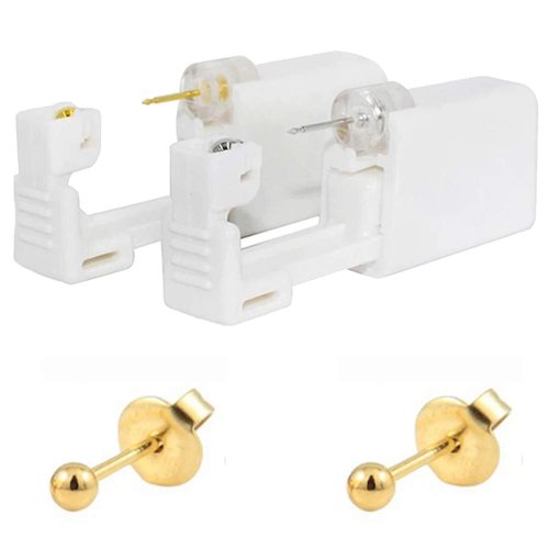 CHUANCI Pair Disposable Sterile Ear Piercing Unit Cartilage Tragus Helix Piercing Gun NO Pain Piercer Tool Machine Kit Stud Choose Design (Pair 400,Gold Ball)
