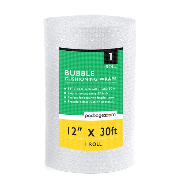 PackageZoom 1 Pack 12 inch x 30 ft. Bubble Cushioning Wrap Shipping Packing Moving Supplies Perforated Every 12” Bubble Cushioning Wrap for Packing and Moving Boxes Bubble Packing Wrap for Moving