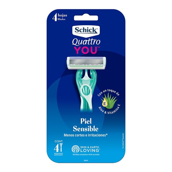 Schick Quattro You Sensitive Piece Of Mind Disposable Razor For Women, 4 Count