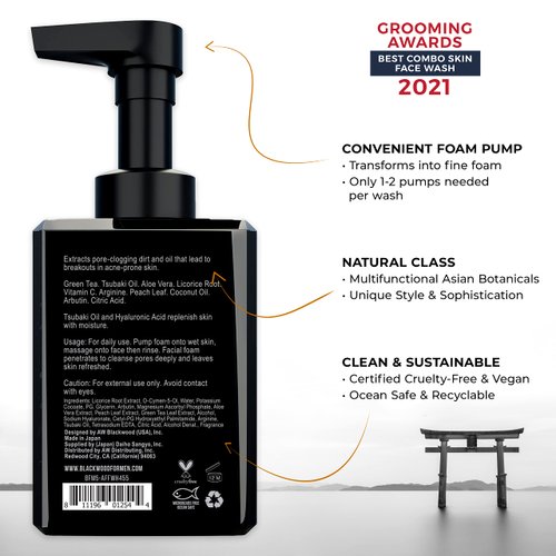 Blackwood For Men X-Punge Foaming Face Wash - Acne Facial Cleanser For Oily to Normal Skin - Deep Cleanse for Exfoliation - Natural Vegan Formula - Paraben Free, Sulfate Free, & Cruelty Free (4.55 oz)