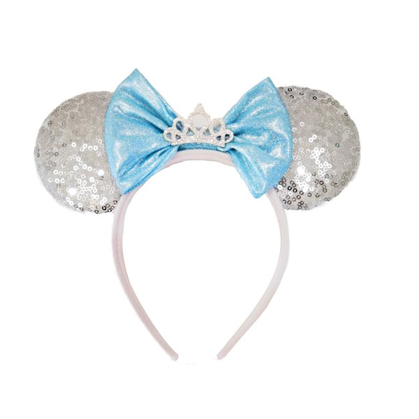 XINXIYAN Mouse Ears Headbands for Women Glitter Sequin Mouse Ears Bow Headband Birthday Party Princess Decoration (Silver)