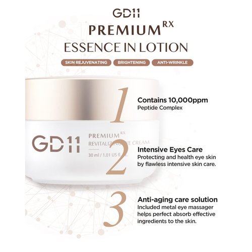 GD11 Premium RX Revitalizing Eye Cream | Anti-Aging & Anti-Wrinkle Cream for Elasticity Care with Stem Cell Extract & Shea Butter | Hydrating, Soothing, and Cooling Cream with Metal Massager, 1.01 oz.