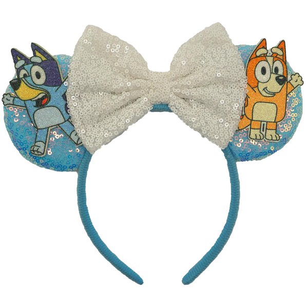 ZHENNAN Mouse Ears Headbands for Women, Glitter White Cute Dog Bows Ears Headbands for Men, Costume Cartoon Themed Events Birthday Party Decorations Hair Accessoires