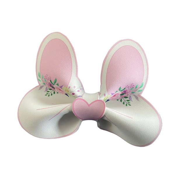 Easter Bunny Hair Bow, Faux Leather Bow, Spring Hair Bow, Pink, Blue, White (white bunny ears)