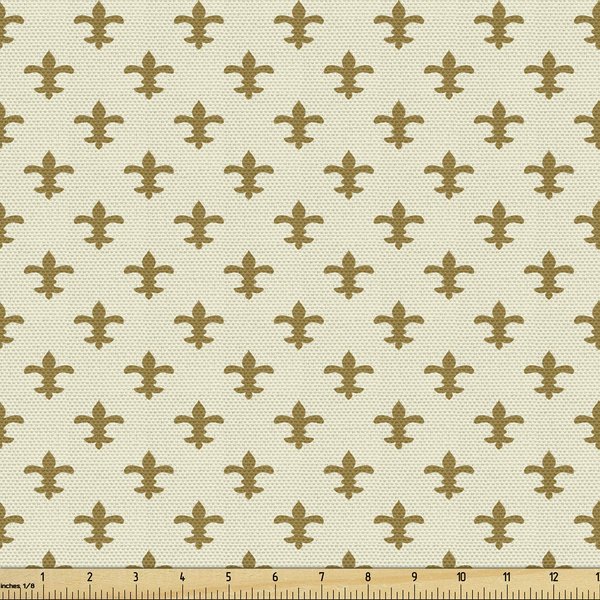 Ambesonne Retro Fabric by The Yard, Fleur-de-lis Flower of The Lily Design Traditional Repetitive Pattern, Decorative Fabric for Upholstery and Home Accents, 1 Yard, Cream Gold