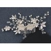 Alilang Womens Silvery Flower Leaves Pearl Bridal Wedding Headpiece Accessory Crystal Rhinestone Hair Side Comb
