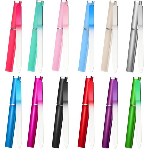 12 Pieces Glass Nail File Crystal Nail Files Double Sided Finger Nail Files Manicure Fingernail Files with Cases for Manicure Nail Care (Assorted Color)