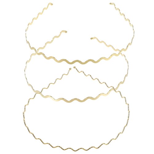Lurrose 3pcs Gold Metal Headbands Spring Wave Hair Band Fashion Spring Hair Hoop Simple Style Headdress for Girls Women Teens (Random Style)