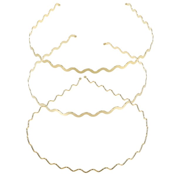 Lurrose 3pcs Gold Metal Headbands Spring Wave Hair Band Fashion Spring Hair Hoop Simple Style Headdress for Girls Women Teens (Random Style)