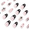 BABALAL Coffin Press on Nails Medium Fake Nails Black Glue on Nails French Ballerina Acrylic Nails with Star Design Stick on Nails for Women and Girls 24Pcs