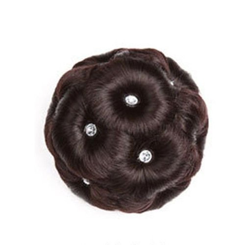 Kopida Bud Bun Hair Pieces for Women Girl, Hair Bun Extension Bun Scrunchie Vintage Fake Hair Natural Flowers Hair Claw with Rhinestone