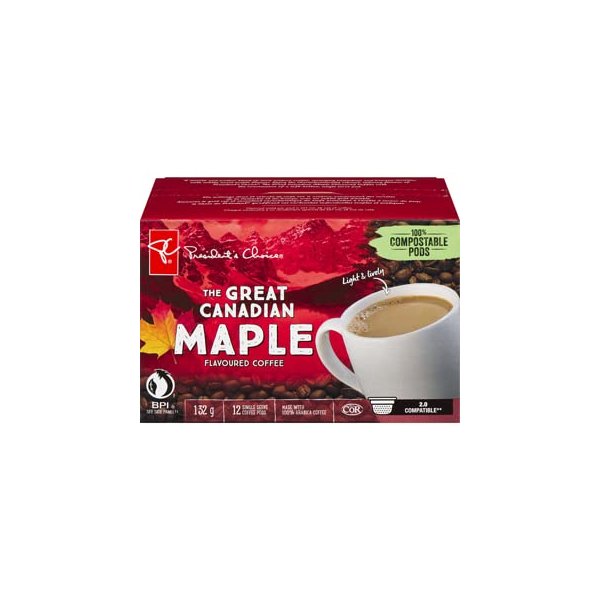The Great Canadian Maple Flavoured Coffee Single Serve Coffee Pods, Keurig Compatible 132g/12ct, (Imported from Canada)
