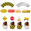 PHOGARY 24pack Construction Cupcake Toppers and Wrappers, 24-Piece Construction Zone Cupcake Baking Supplies, Kids Birthday Party Favors for Cake and Muffin Decorations