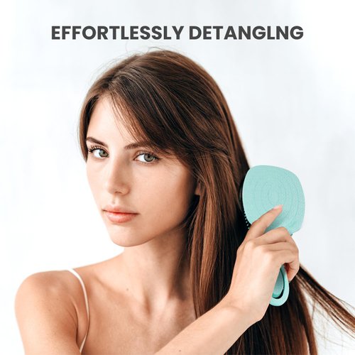 AIMIKE 2pcs Hair Brushes for Women, Turquoise Detangling Brush for Curly Straight Hair, Painless Hairbrush w/Flex Soft Bristles, Detangler Brush Easy Through Tangles, Wet & Dry Paddle Brush