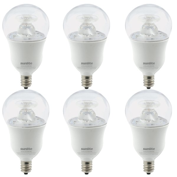 Sunlite 41699 LED A15 Appliance Clear Light Bulb, 6 Watts (40W Equivalent), 450 Lumens, Candelabra Base (E12), 90 CRI, Dimmable, ETL Listed, Ceiling Fan, Title-20 Compliant, 3000K Warm White, 6 Count
