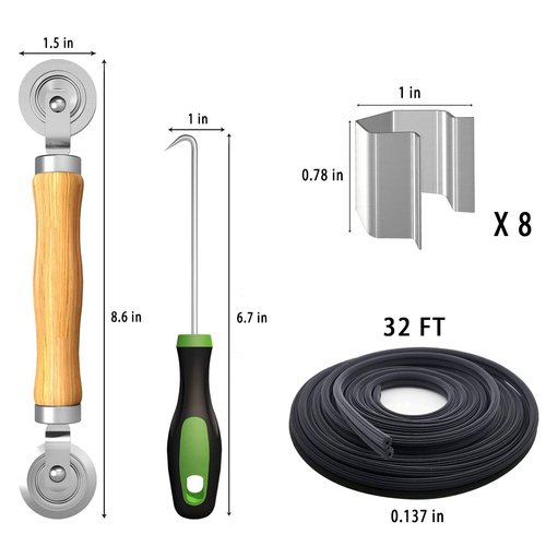 King&Charles Screen Repair Kit, 4 in 1 Screen Roller Tools - Roller with Bearing & Removal Hook & Screen Clips(8 pcs) & Screen Spline(32 ft) and User Manual, for Install/Replace Door Window Screens