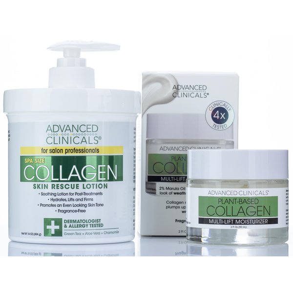 Advanced Clinicals Collagen & Hyaluronic Acid Face Lotion + Collagen Body Cream Multi Lift Moisturizer Set, Anti Aging Collagen Plumps, Firms, & Smooths Fine Lines, Sagging Skin & Wrinkles, 2-PC Set