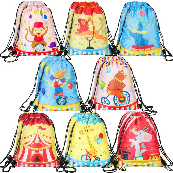Jetec 16 Pack Circus Party Favors carnival bag Circus Drawstring Bag Carnival Goodie Bags Backpack for Carnival Back to school Circus Treat Candy Goodie Snack Bags