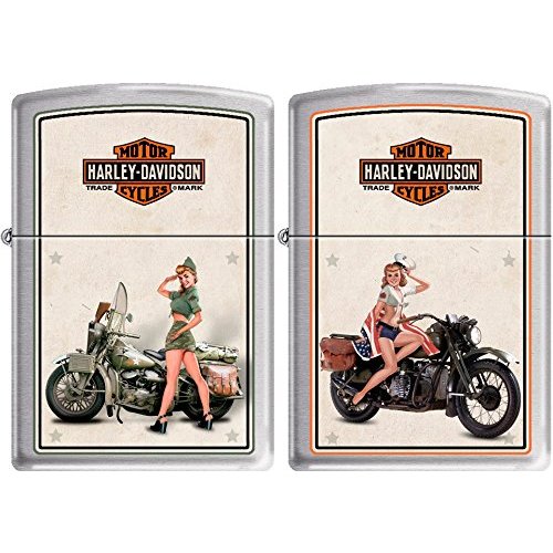ZIPPO Lighter Harley Davidson Vintage WWII Military Pin up Girls Army and Navy 2 Set Windproof Lifetime WARRENTY