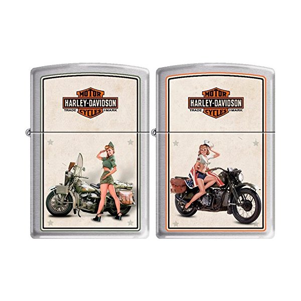 ZIPPO Lighter Harley Davidson Vintage WWII Military Pin up Girls Army and Navy 2 Set Windproof Lifetime WARRENTY